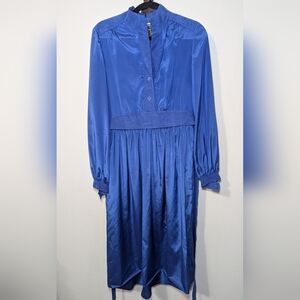 Kasper Cobalt Blue Satin Long Sleeve Dress